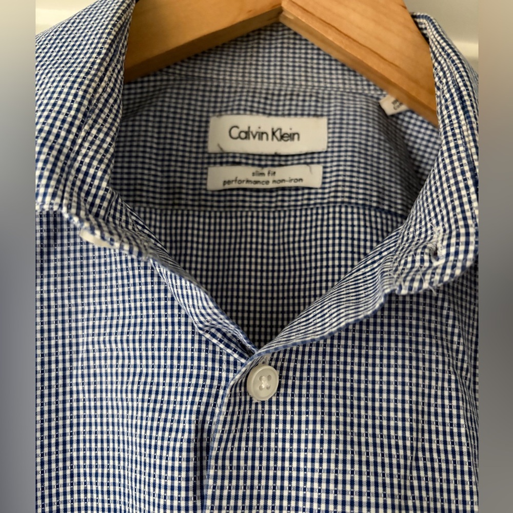 Calvin Klein Men's Shirt 100% cotton Blue Checkered 16 34/35